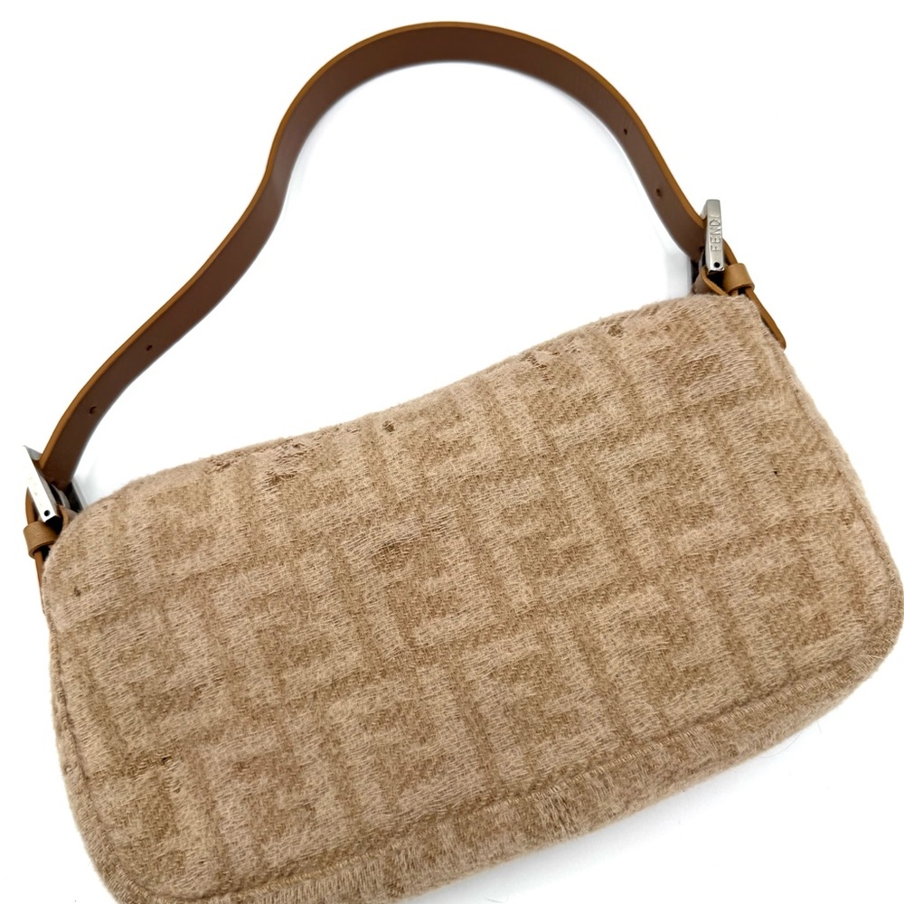 Fendi Zucca Cashmere Brown Baguette Shoulder Bag - Picture 3 of 12